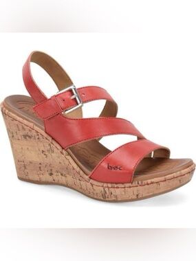 Born Concepts b.o.c Schirra Vegan Leather Wedge Sandals Red Size 8
